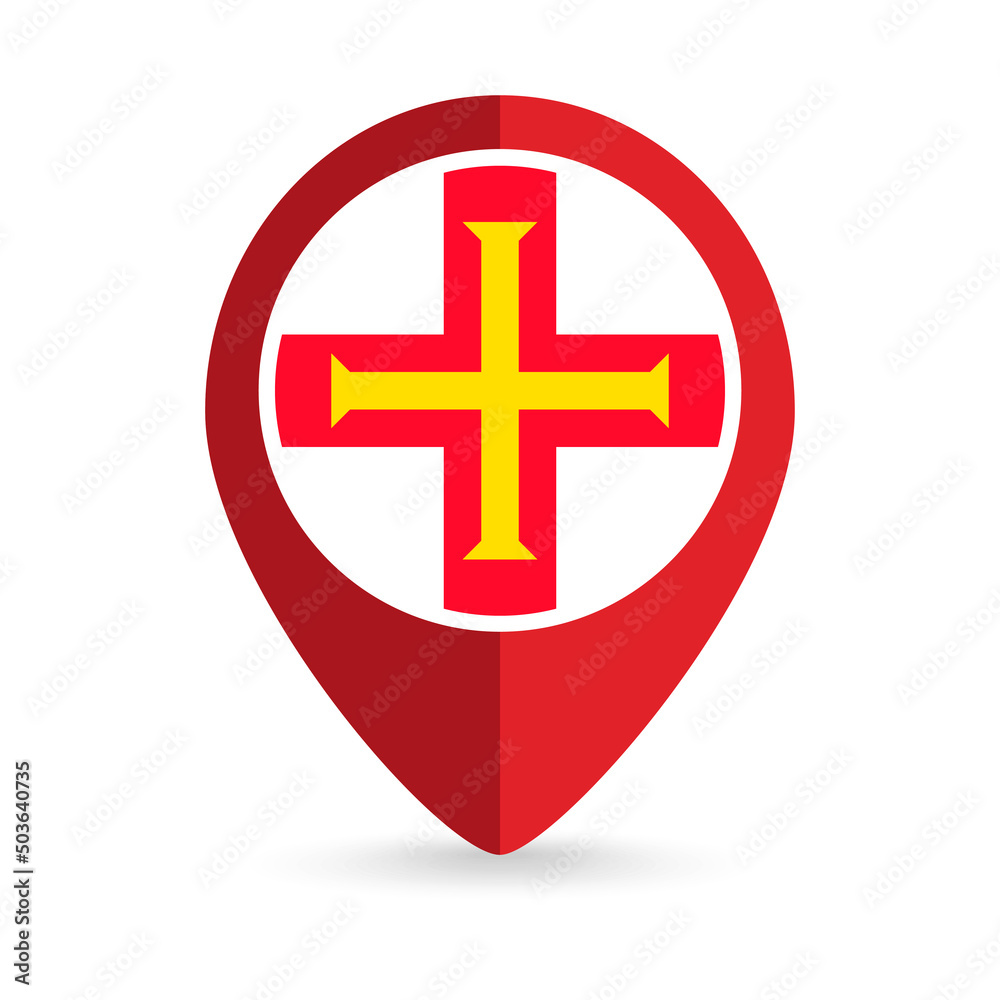 Map pointer with country Guernsey. Guernsey flag. Vector illustration. Map pointer with country Guernsey. Guernsey flag. Vector illustration.