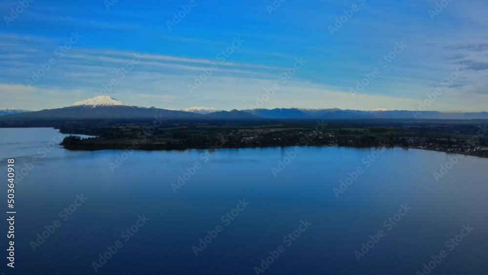 Aerial view of Lake Llanquihue in Puerto Varas, Chile and the Calbuco Volcano Aerial view of Lake Llanquihue in Puerto Varas, Chile and the Calbuco Volcano