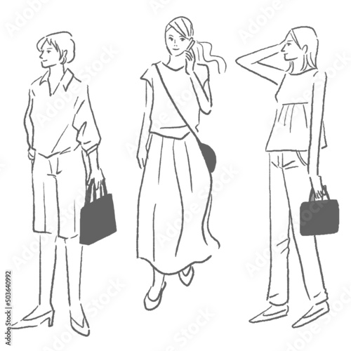 ファッション　イラスト　女性　おしゃれ　線画