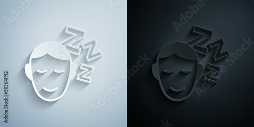 Paper cut Dreams icon isolated on grey and black background. Sleep, rest, dream concept. Resting time and comfortable relaxation. Paper art style. Vector