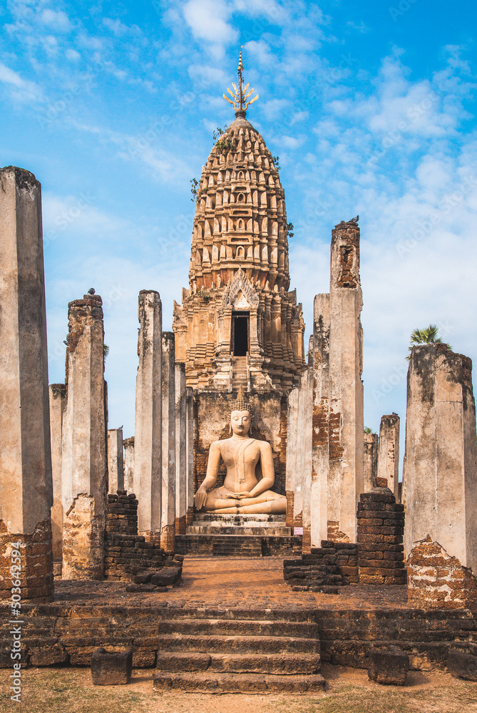 Wat Phra Sri Rattana Mahathat Rajaworaviharn temple and buddha in Si Satchanalai historical park, Thailand