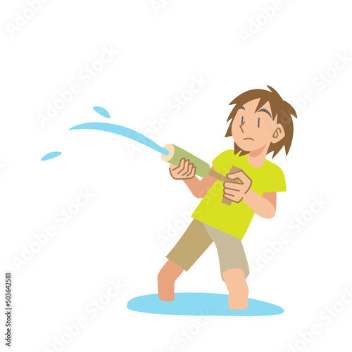 水鉄砲を撃つ子供