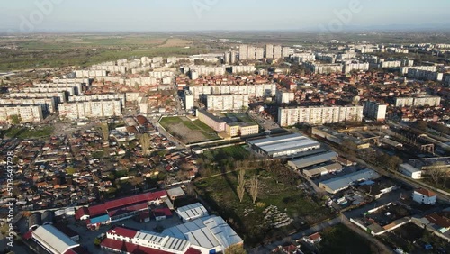 Sunset Aerial view of Stolipinovo ghetto neighborhood in City of Plovdiv, Bulgaria  photo