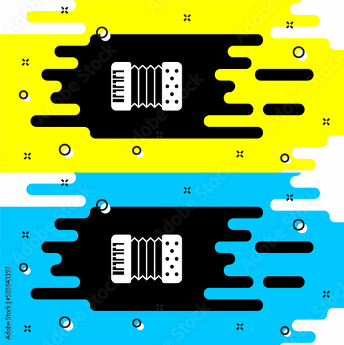 White Musical instrument accordion icon isolated on black background. Classical bayan, harmonic. Vector
