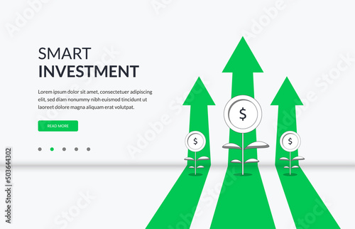 Plant money coin tree growth illustration for Investment Concept. Smart investing, Business growth, progress or success symbol