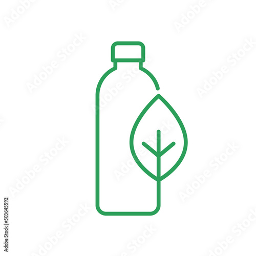 Green biodegradable bottle line icon. Bioplastic water bottle. Drink container made of natural materials. Sustainable compostable environmental friendly packaging. Vector illustration, flat, clip art