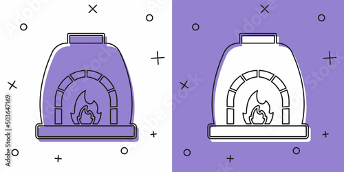 Set Blacksmith oven icon isolated on white and purple background. Vector