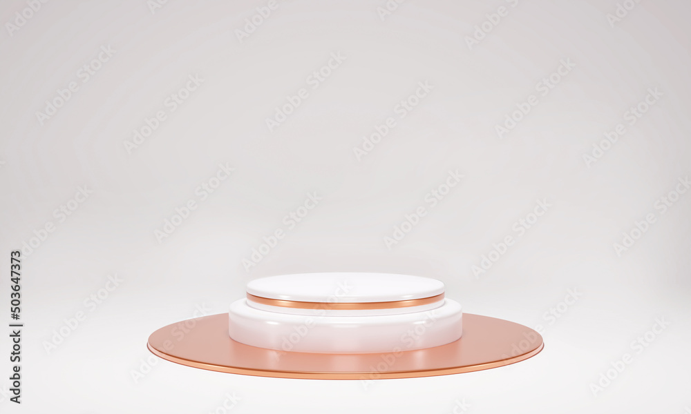 Blank podium for product., luxury gold circle. Mock up winner podium cylinder block, 3d render illustration, pedestal isolated on white background,  abstract minimal concept 