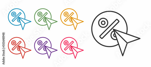 Set line Discount percent tag icon isolated on white background. Shopping tag sign. Special offer sign. Discount coupons symbol. Set icons colorful. Vector