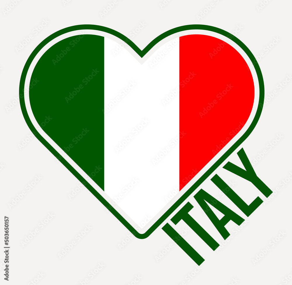 Italy heart flag badge. Made with Love from Italy logo. Flag of the country heart shape. Vector illustration.