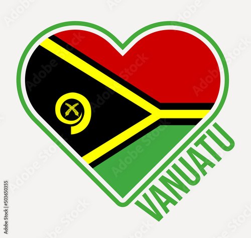 Vanuatu heart flag badge. Made with Love from Vanuatu logo. Flag of the country heart shape. Vector illustration.