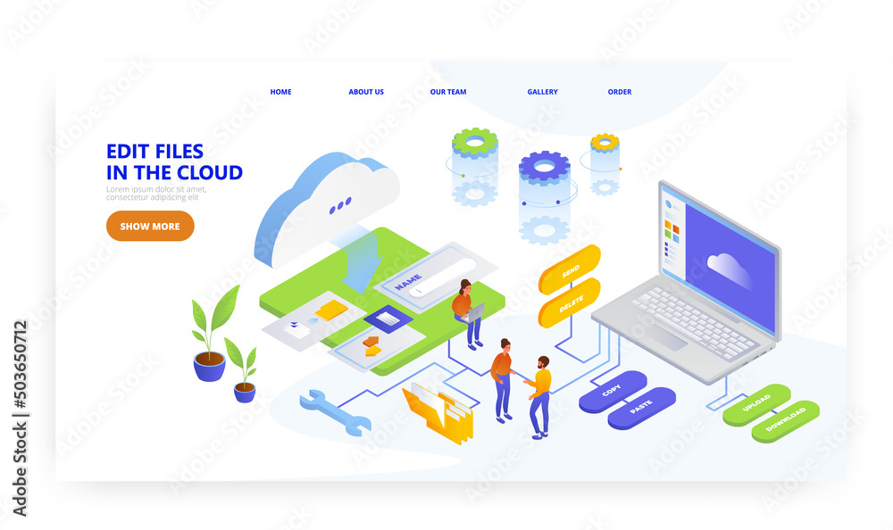 Edit files in cloud storage, landing page design, website banner vector template. Edit files in cloud storage, landing page design, website banner vector template.