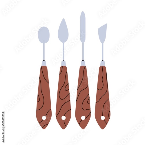 Painting knives, artists tools with metal steel blades and wood handle set. A...