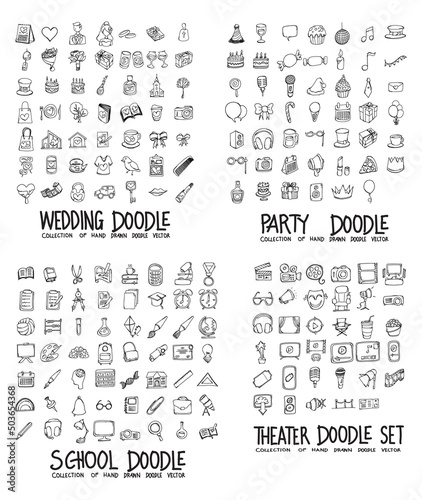 Doodle Vector collection of Wedding, Party, School and Theater eps10
