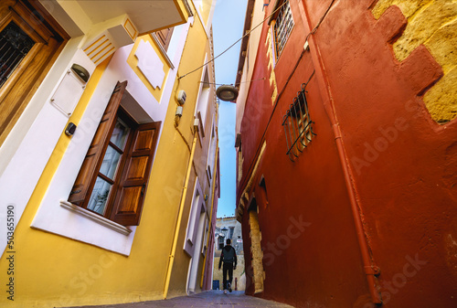 Fototapeta Naklejka Na Ścianę i Meble -  Venetian architecture in narrow stone streets of old town Chania in Crete, Greece