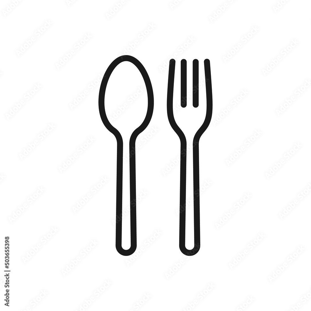 Fork and spoon outline icon. linear style. Flat thin outline restaurant cutlery for dining Fork and spoon outline icon. linear style. Flat thin outline restaurant cutlery for dining