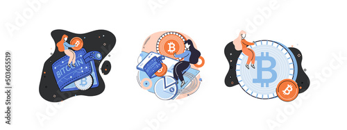 Cryptocurrency bitcoin mining metaphor Blockchain exchange platform. Cyber banking procedures, bitcoin trading, wallet. Ecurrency transactions. Digital currency, cryptocurrency market, hidden mining