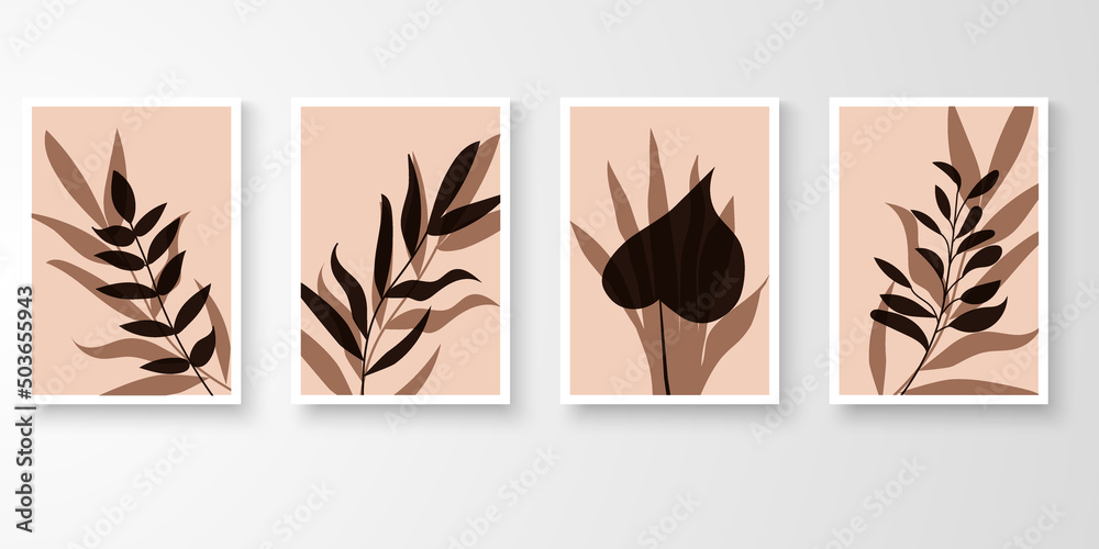 Set of botanical wall art.Minimal abstract art organic plants  shape composition. Vector illustration.