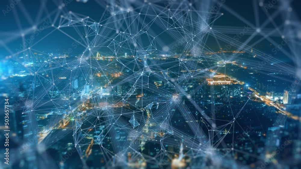 smart Connected city skyline. Futuristic network concept, city Technology.