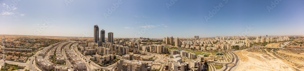 Wide aerial panorama of the southern districts of Beer Sheba city