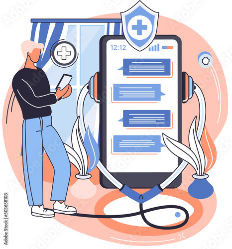 Online medical services mobile application consultation and prescription medicine professional doctor connecting and giving consultation for patient anywhere telemedicine metaphor, health care program