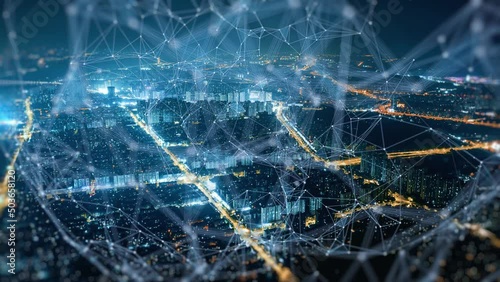 smart Connected city skyline. Futuristic network concept, city Technology.