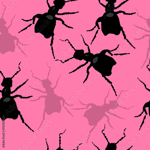 Seamless pattern with insects and silhouette on a pink background. Vector graphics for paper, textile oder background.