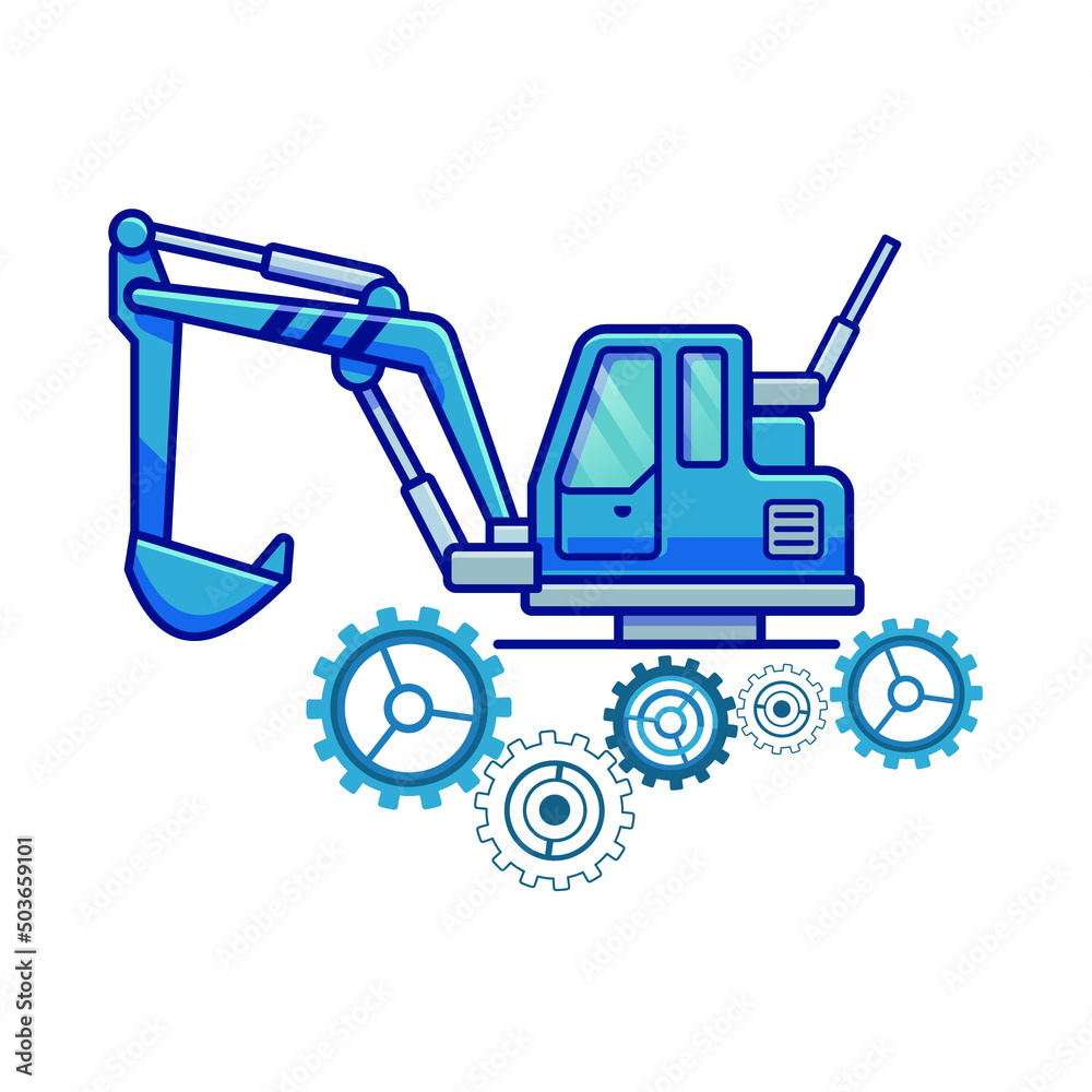Fototapeta premium blue bulldozer on a white background