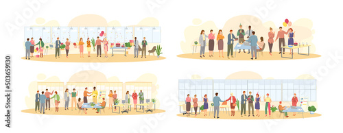 Happy woman or girl businesswoman receives congratulations from their colleagues in office. Clerk got promotion at work. Business team communication, corporate unity and effective interaction