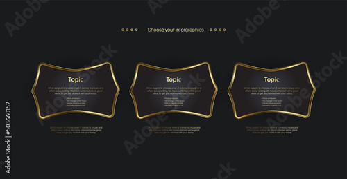 A set of Golden frame luxury option buttons template, the premium infographics shapes design of three steps Levels option styles, vector, illustration