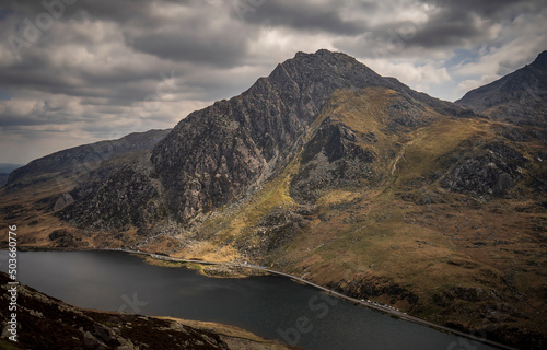 Tryfan mountain and Llyn Ogwen in Snowdonia North Wales photo
