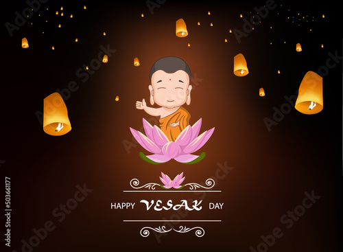 Happy vesak day with funny cartoon lord buddha