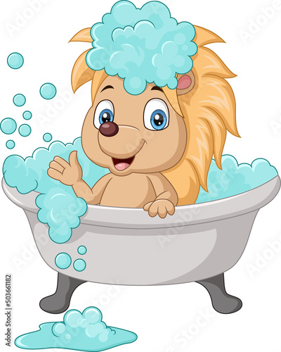 Cute hedgehog cartoon having a bath