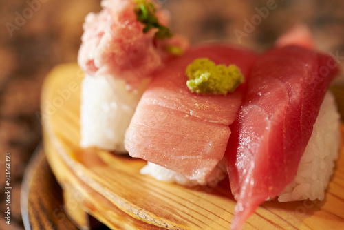 Various types of tuna sushi