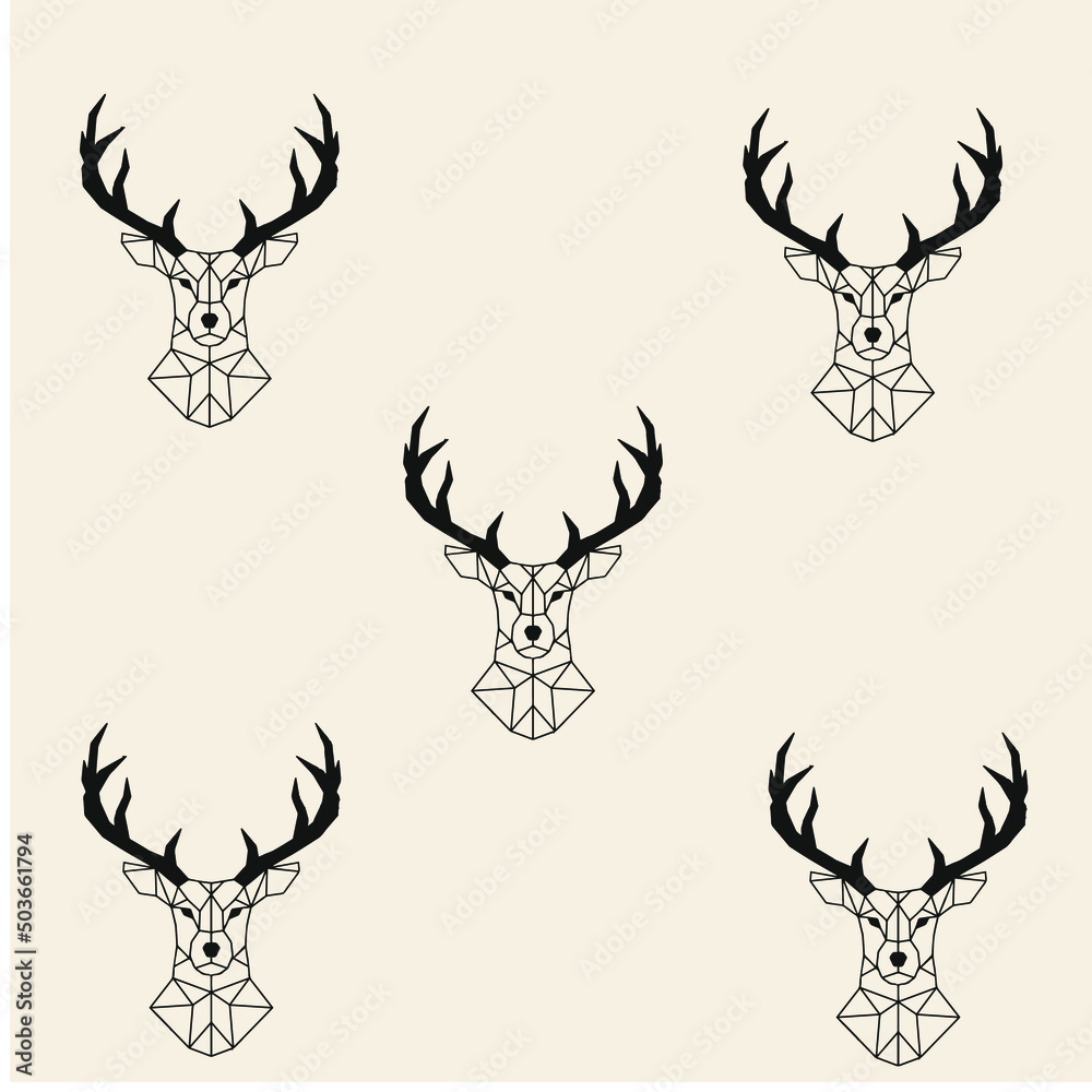 Naklejka premium Pattern deer head black cubic on a beige background