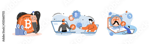 Cryptocurrency bitcoin mining metaphor Blockchain exchange platform. Cyber banking procedures, bitcoin trading, wallet. Ecurrency transactions. Digital currency, cryptocurrency market, hidden mining