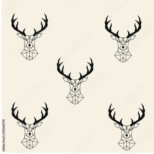 Pattern deer head black cubic on a beige background