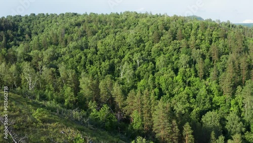 Ural Mountains, Bashkiria, Kyzyltash rocks and Kalim-Uskan rock. Aerial view. photo