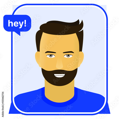 Smiling man in blue t-shirt u-neck