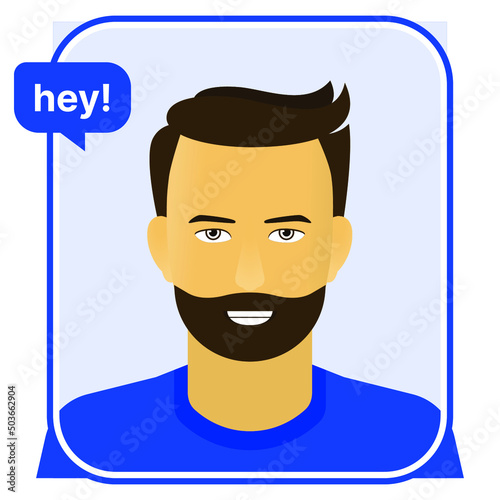 Smiling man in blue t-shirt u-neck
