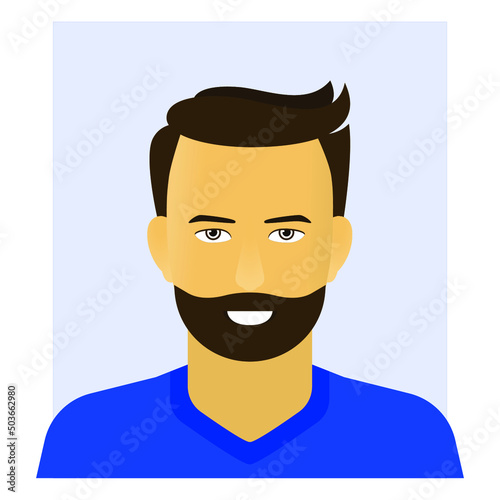 Smiling man in blue t-shirt v-neck