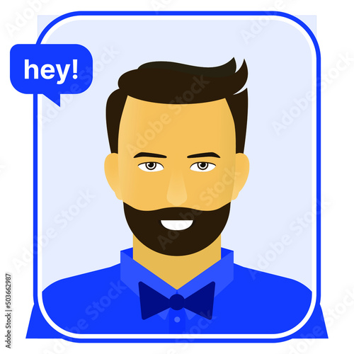 Smiling man in blue shirt with butterfly