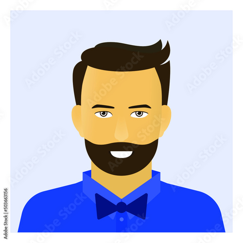 Smiling man in blue shirt with butterfly