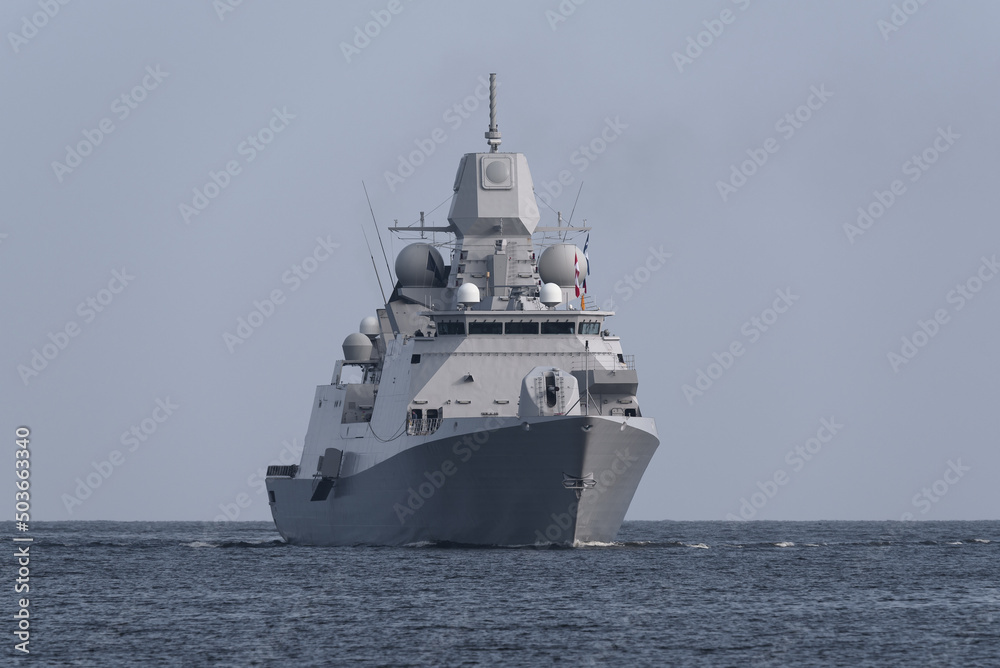 WARSHIP - A modern frigate sails on the sea