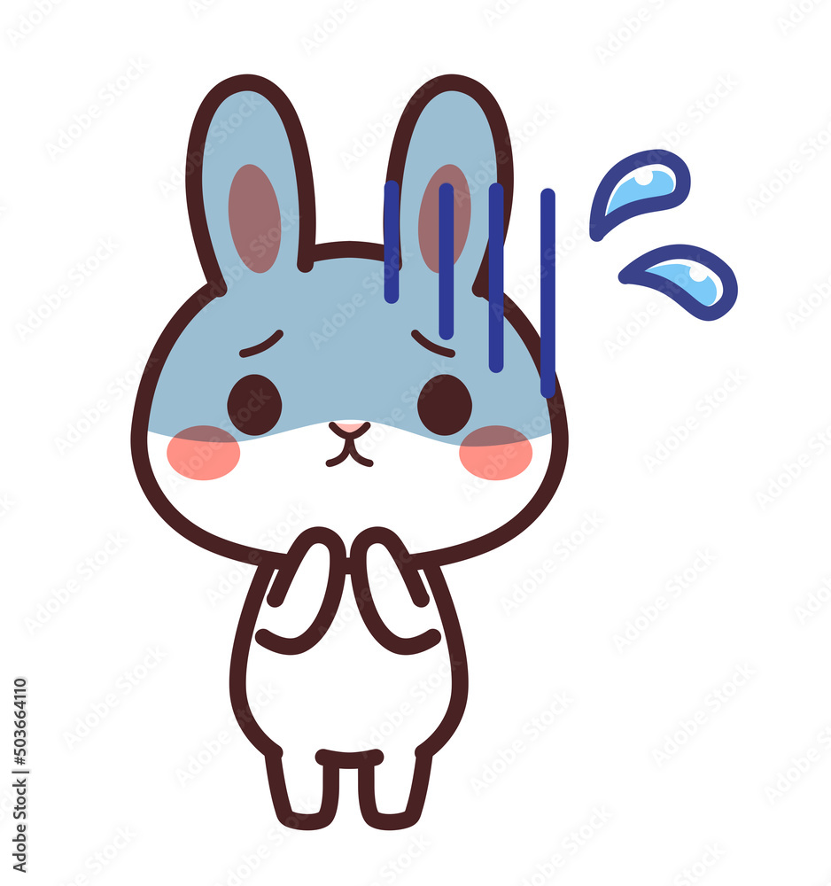 Fototapeta premium 青ざめる兎のかわいいキャラクター イラスト