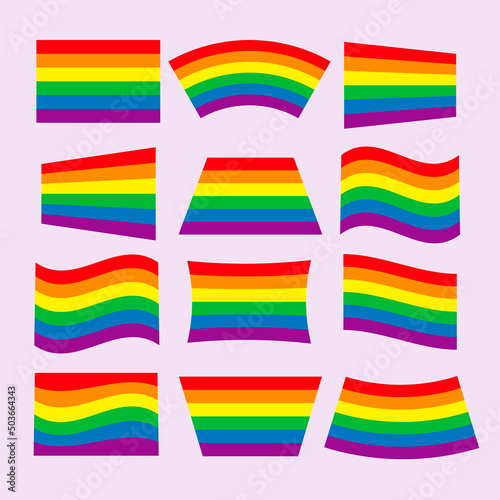 Pride LGBTQ Flag set, Gay Pride Month, rainbow colors, Flat design signs isolated