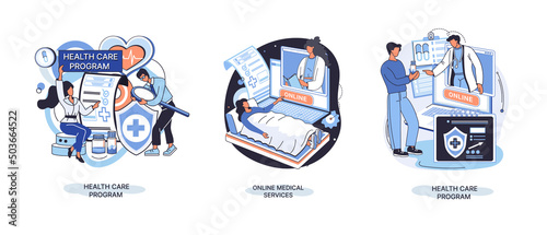 Mobile medicine mhealth online doctor, online medical services, health care program, talk to doctor from anywhere. Smartphone with medical application. Digital health and medical consultation metaphor