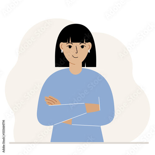 Young woman with a smile and arms crossed on his chest. Vector