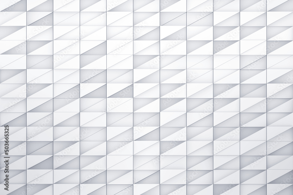 White isometric mosaic abstract background. Geometric triangle shapes moving up and down randomly 3d rendering White isometric mosaic abstract background. Geometric triangle shapes moving up and down randomly 3d rendering