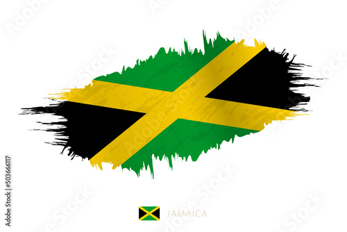 Painted brushstroke flag of Jamaica with waving effect. photo